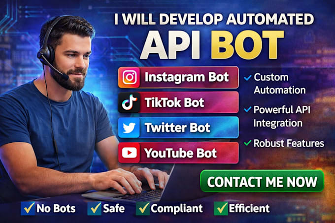 develop social media API bots for instagram, tiktok, twitter and youtube