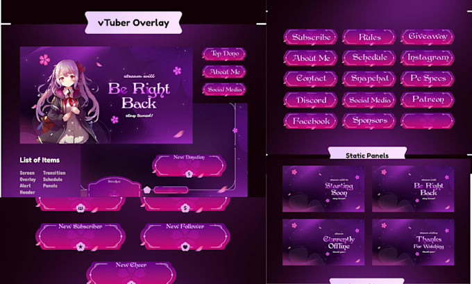 Design custom vtuber animated stream overlay package for twitch, kick ...