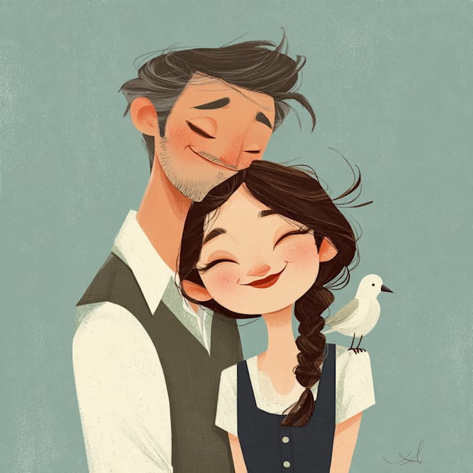 illustrate a romantic family couple portrait