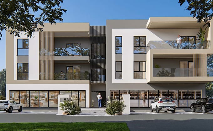 redesign mixed use building,residential complex,cgi facade elevation,park layout