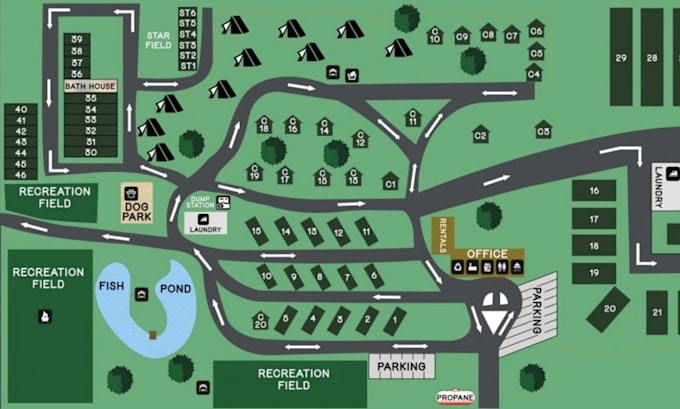 Design a professional rv park map, campground map, or resort site plan ...
