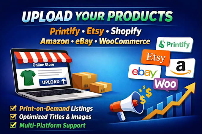 upload product on printify shopify etsy amazon ebay printful  wix woocommerce