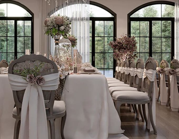 Style 3d dinner party interior,event layout,space design,cgi lounge ...
