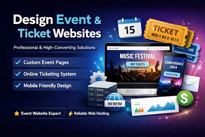design event website ticket website website automation web hosting