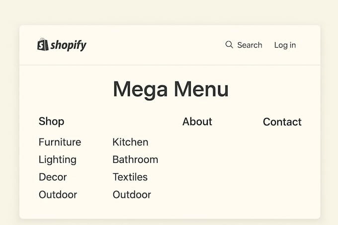 create shopify mega menu store collection navigation dropdown product listing