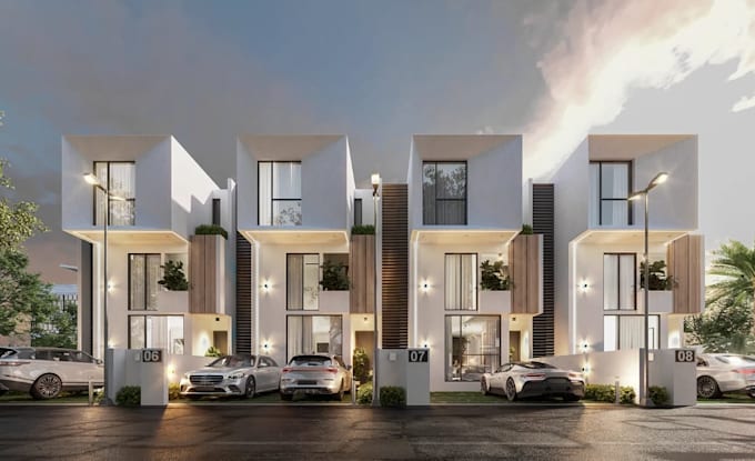 design modern rowhouse in poland, 3d exterior visualization, cgi interior render