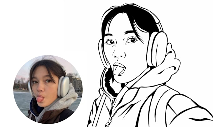 Draw line art black and white vector portrait by Efkiart | Fiverr