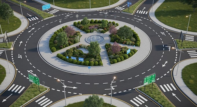design 3d road, highway, and intersection layouts with sidewalks and roundabouts
