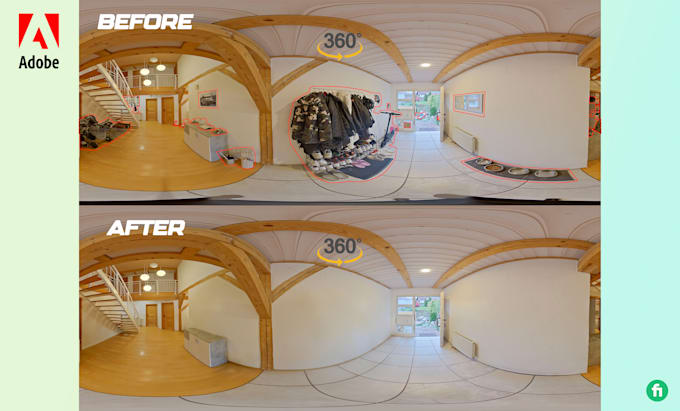 remove objects, retouch your 360 panorama real estate images professionally