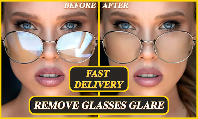 remove glare, reflections, flash spots from glasses and edit