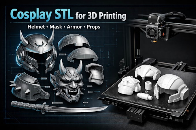 design cosplay 3d models for 3d printing helmets, masks, armor and props stl