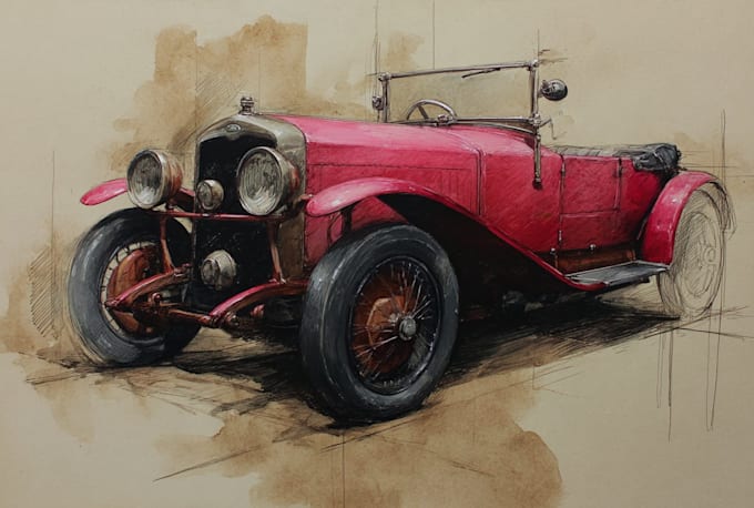 draw vintage car portrait painting