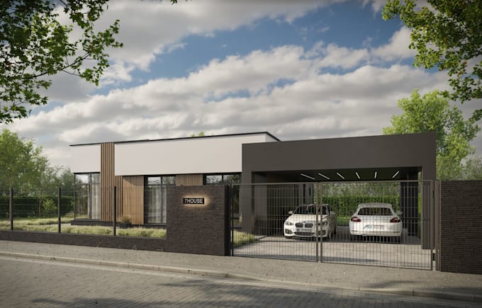 render contemporary home, architecture building structural drawing, 3d external
