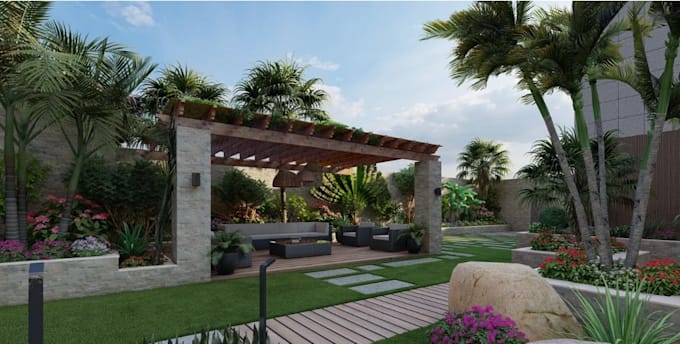model resort floorplan, 3d hotel exterior design, modern tropical house render