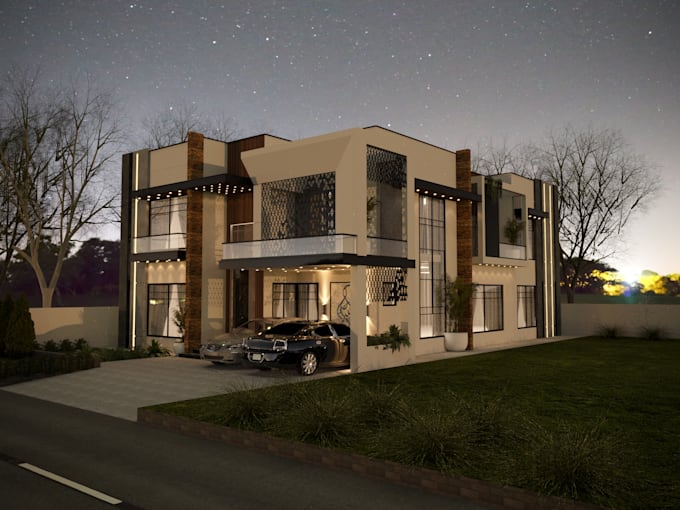 modern house exterior design with realistic 3d visualization