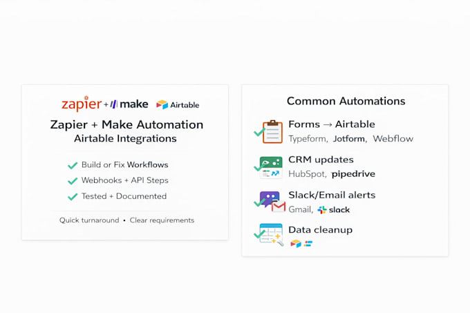 build or fix zapier, make or n8n automations with airtable