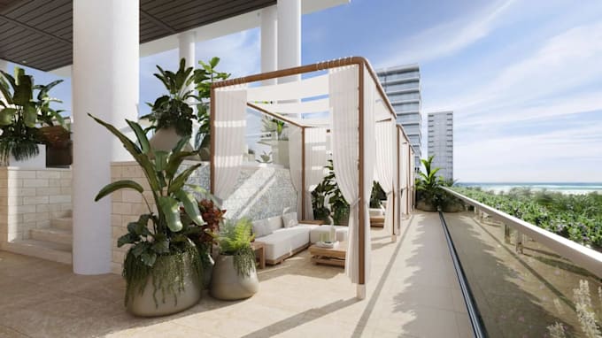 renovate beach hotel, 3d hotel interior design,bedspace, bathroom, lobby render