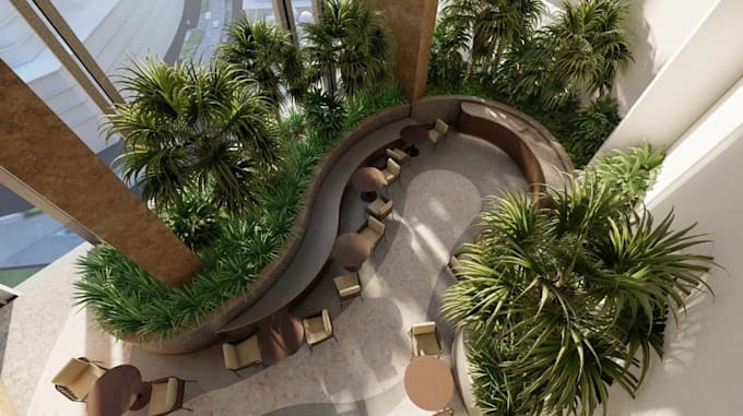 design modern residential tower, building landscape, render lounge interior