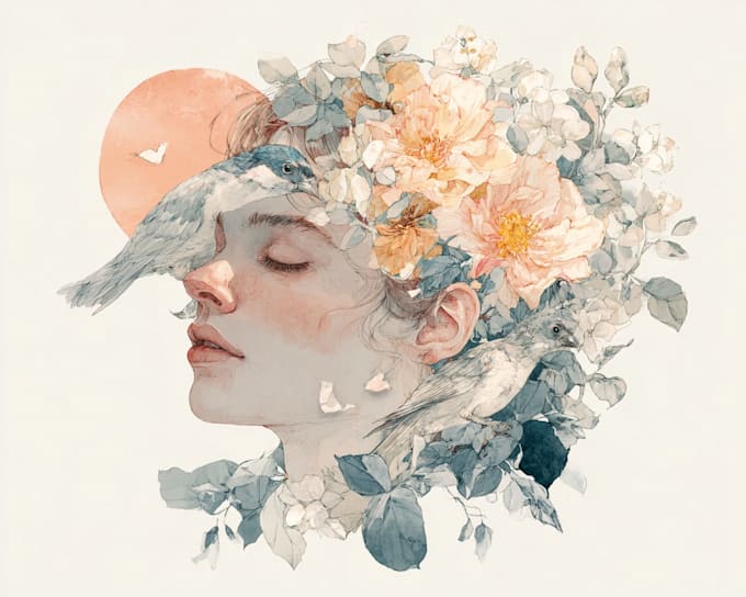 design watercolor young  portrait illustration