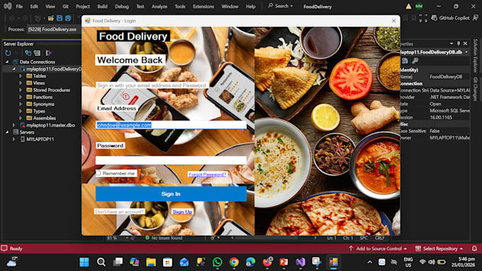 design and develop a food delivery management system using visual studio or sql