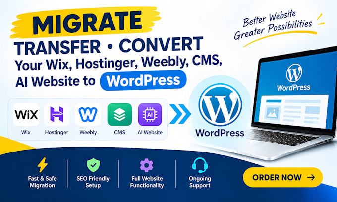 migrate wix or weebly to wordpress and set up hostinger hosting