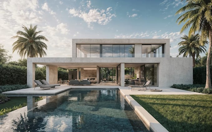 Simple Rendered Villas Design a luxury modern villa and create photorealistic 3d exterior ...