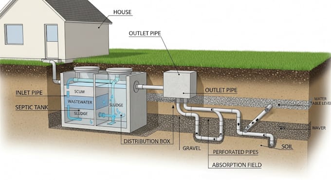 Design onsite waste disposal system including septic tank and ...