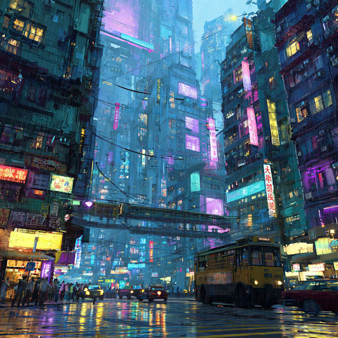 draw cyberpunk futuristic city