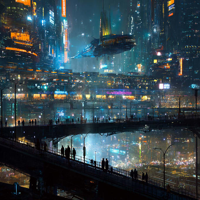 do cyberpunk futuristic city art