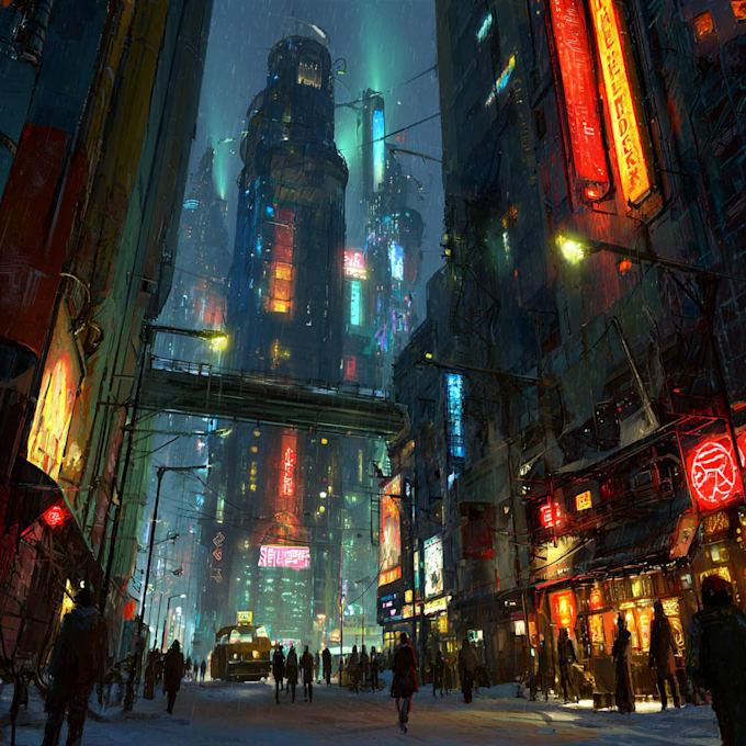 do a cyberpunk futuristic city