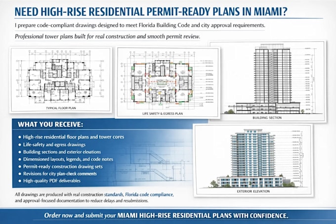 prepare high rise residential permit ready plans in miami