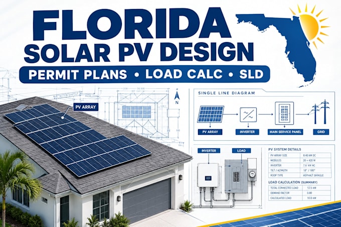 do solar pv system, sizing, layout and electrical single line diagram in florida