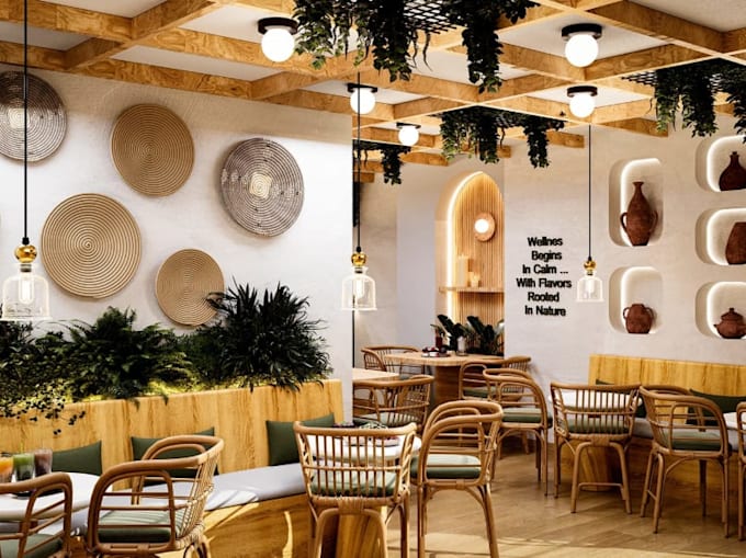 buildup 2d to 3d architectural restaurant interior, cafe rendering, bar design