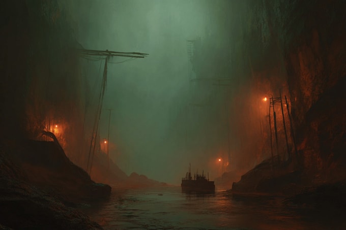 make mystical horror dark environment concept art or landscape