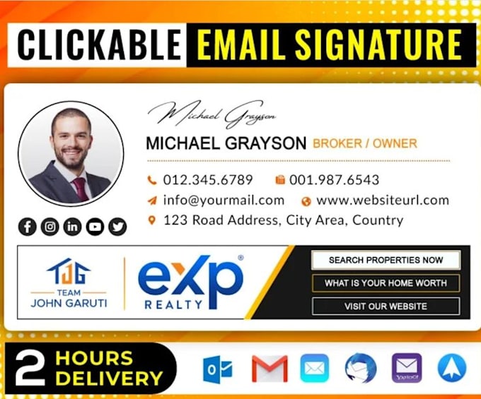 make clickable HTML email signature for outlook gmail etc