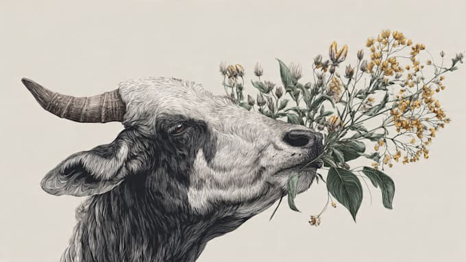 draw an animal and botanical illustration