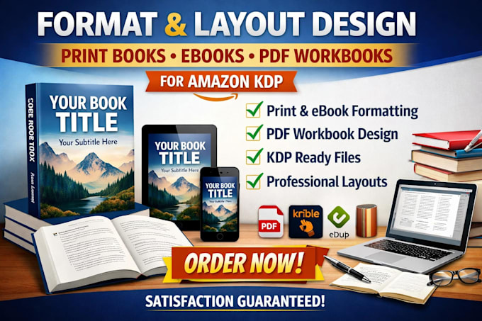 format and layout design print books, ebooks, pdf workbooks for amazon KDP