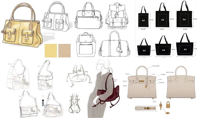 design professional handbag  backpack purse duffel bag wallet with tech pack