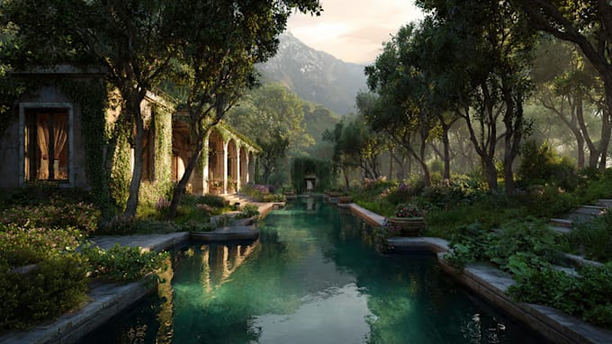 design gardens and landscapes, realistic renderings