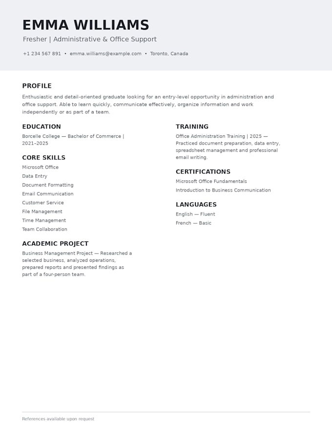 create a professional resume for students and freshers