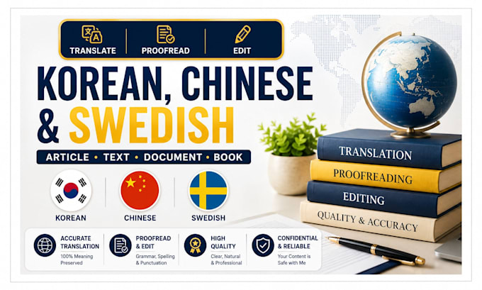 translate proofread edit korean swedish chinese article text document book