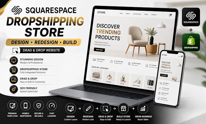 design redesign and build squarspace dropshipping store drag and drop website