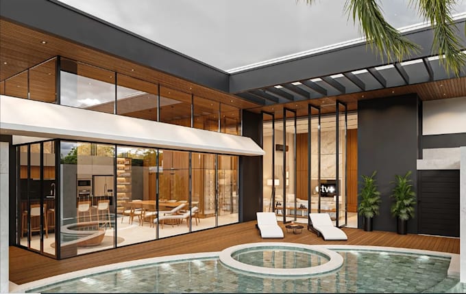 visualize 3d building exterior,modern apartment design,cgi house interior render