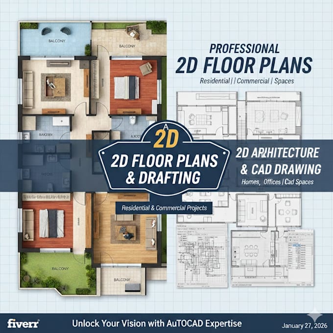 2d floor plan design and drafting using autocad by Aminmemon500 | Fiverr
