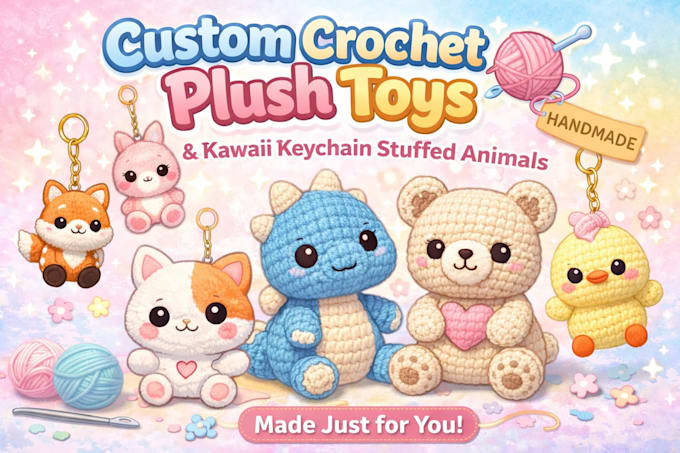 create custom crochet soft plush toys, keychain kawaii stuffed animals