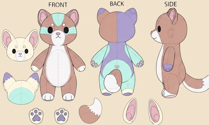 design custom plush reference sheet plush ref sheet stuffed animal ych character