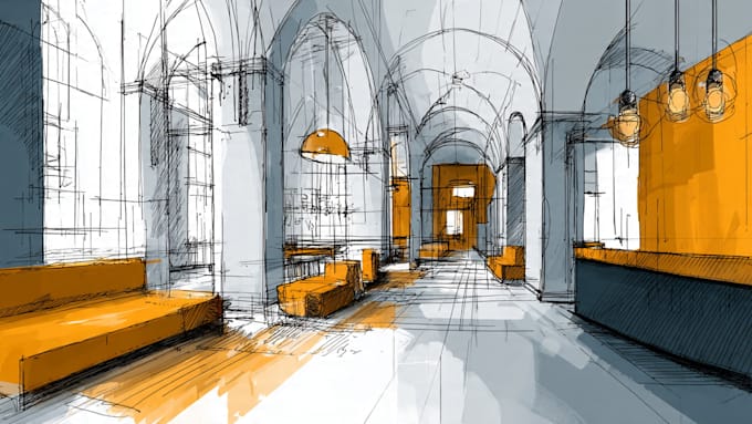 draw architectural sketches of building interior