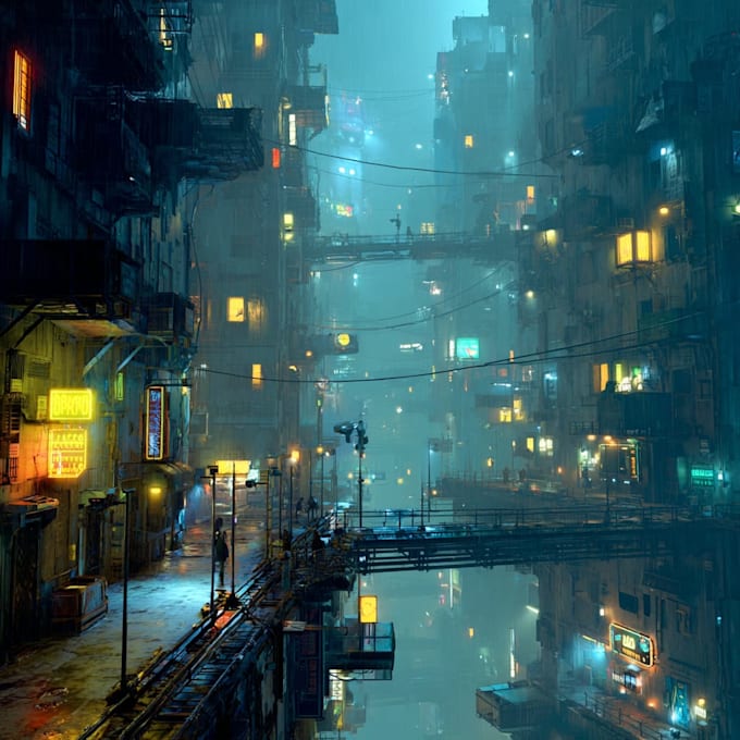 create science fiction city, cyberpunk art