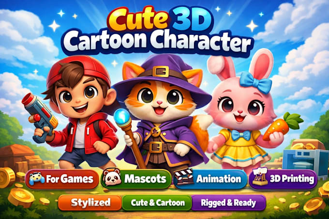 create cute 3d cartoon character modeling for games, mascots, and animation