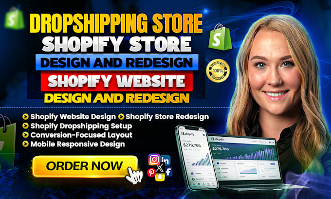design and redesign shopify store, dropshipping store, redesign shopify website